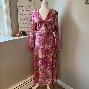 JM Collection Pink Floral Faux Wrap Semi Sheer Sleeve Maxi Dress